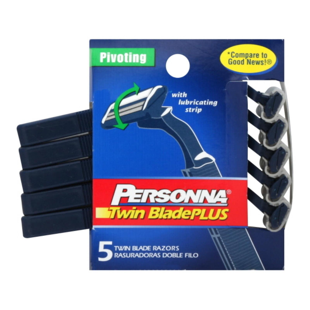 Personna Disposable Razors with Lubricating Strip - Twin Blade Plus - 5 Pack
