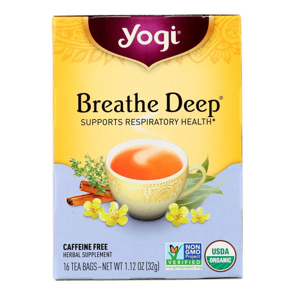Yogi Organic Breathe Deep Herbal Tea Caffeine Free - 16 Tea Bags - Case of 6