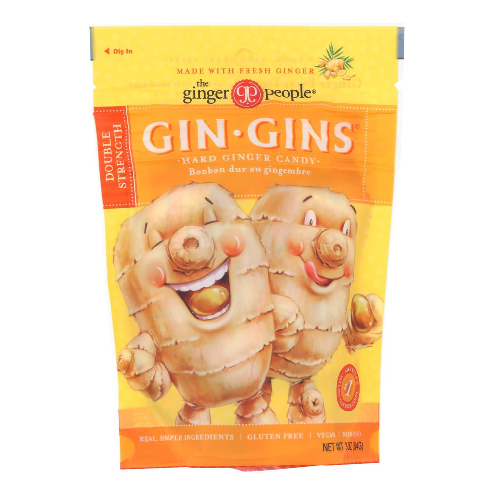Ginger People - Gin Gins Hard Ginger Candy - Double Strength - Case of 12 - 3 oz.